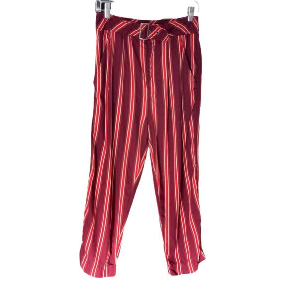 Free People Women’s Striped Pleated Wit Pockets Belt Capri Pants Size 8 - Picture 2 of 8